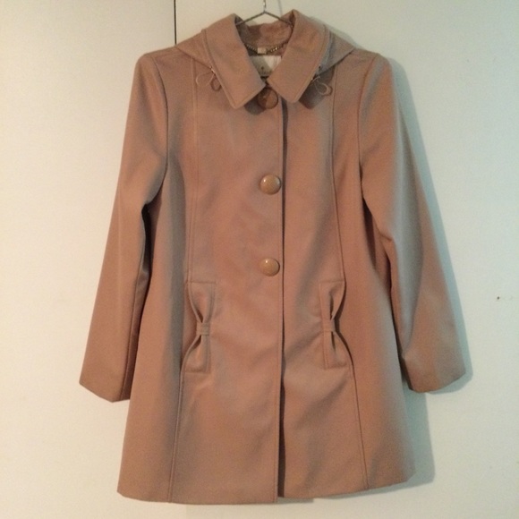 Kate Spade Hooded Walker Bow Raincoat in Camel Sz S